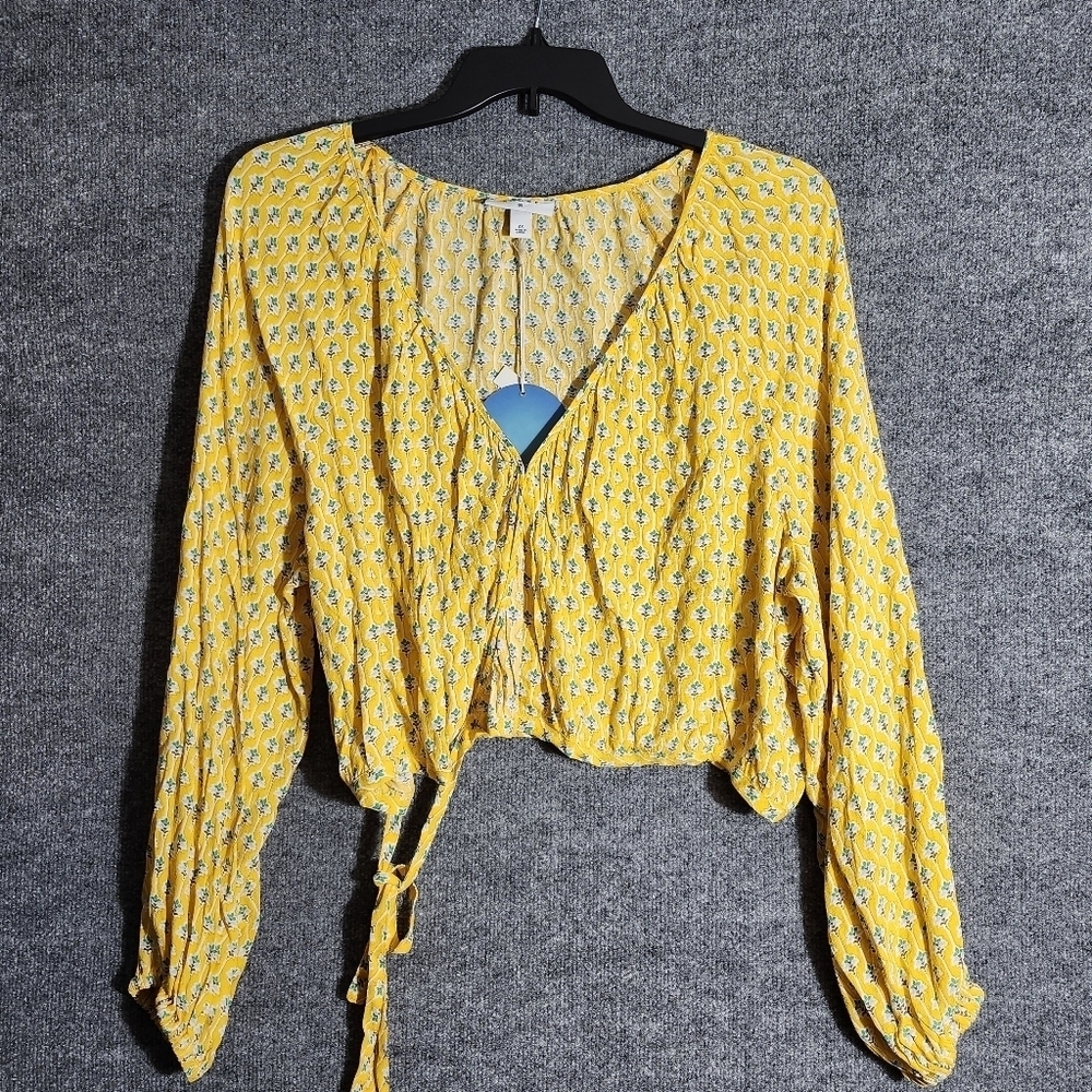 RHODE women's crop wrap top blouse size 2X yellow floral vacation cruise…